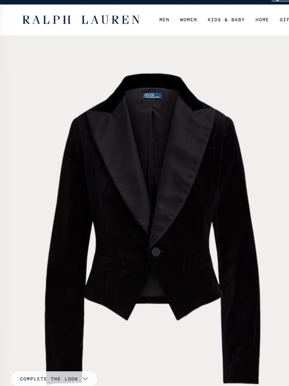 Polo Ralph Lauren Silk Lapel Velvet Cropped Blazer Size 6